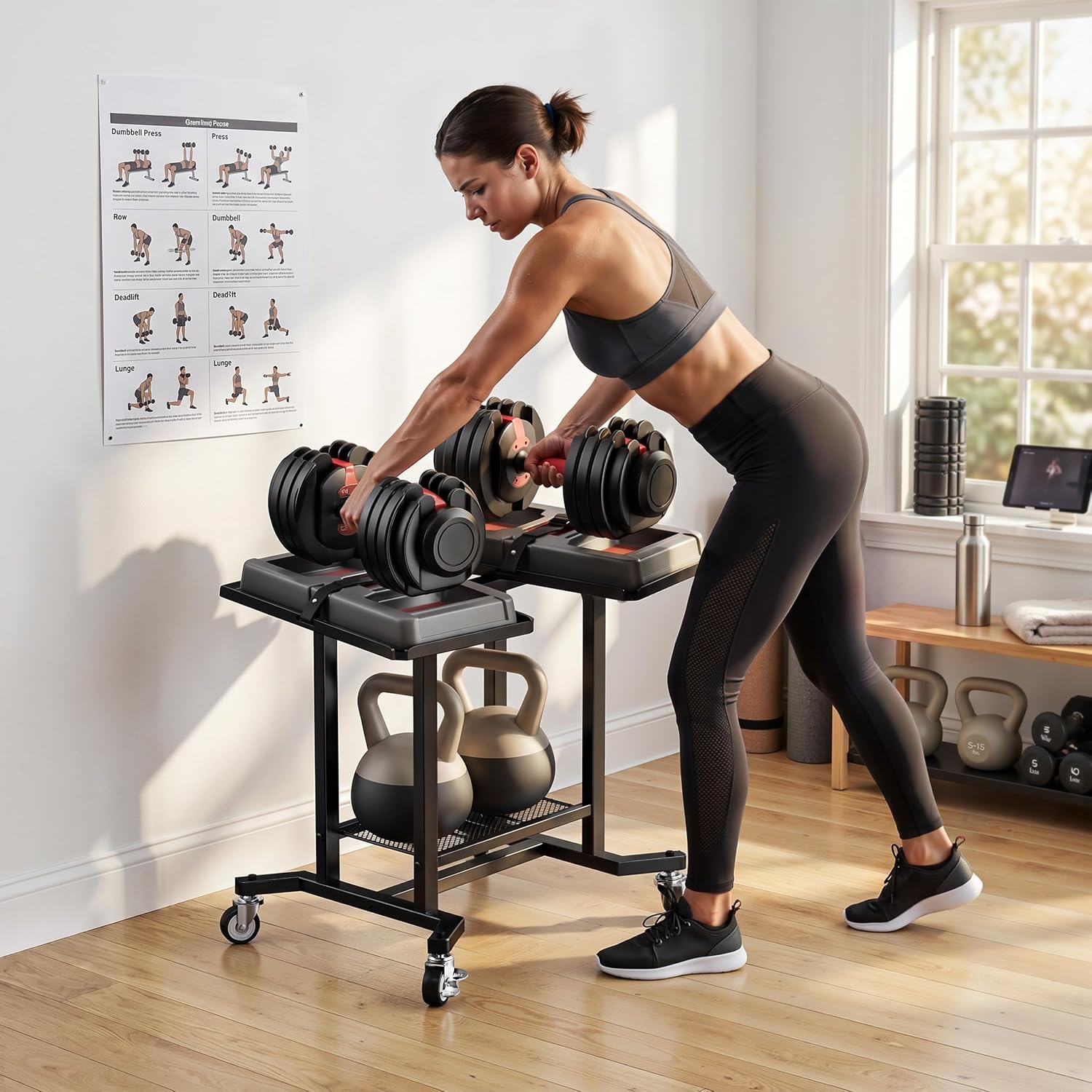 Adjustable Dumbbell Rack Stand - Home Gym Rubber Flooring ulasan dan harga